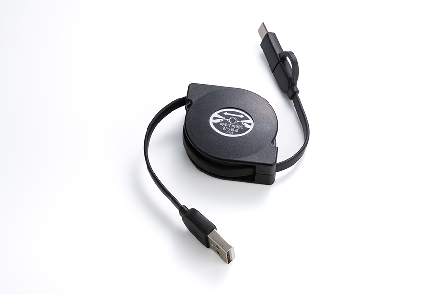 2in1充電・転送ケーブルType A-micro B-Type C 1m 2.4A 伸縮
 