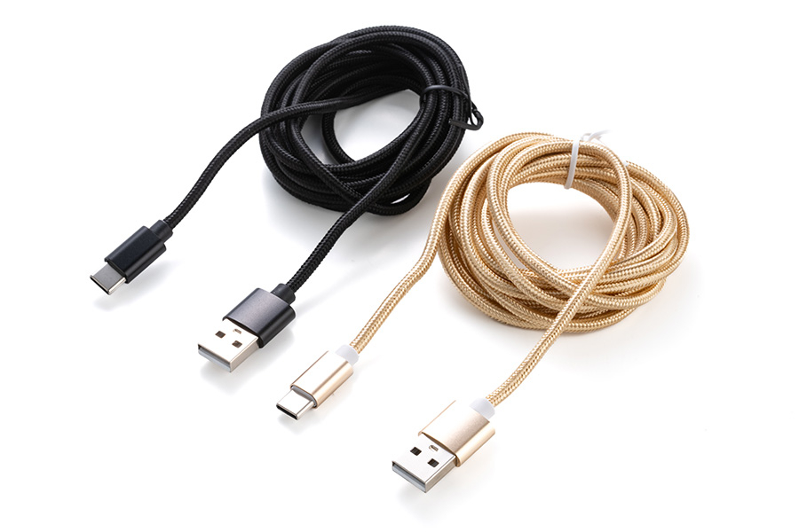 USB A to Type C Fast Charge and Data Transfer Cable 2m 2A Aluminum Plug Mesh Type