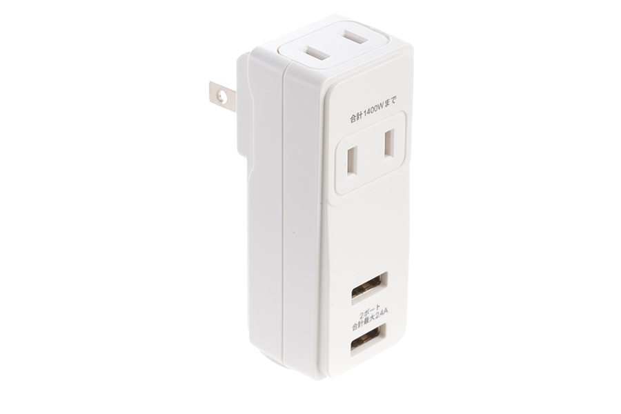 2 Outlet Corner Tap with 2 USB Ports 2.4A ②