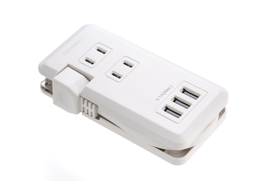 2 Outlet Tap Cord with 3 USB Ports (Type-A 3 Ports, 3.1A, 20cm)