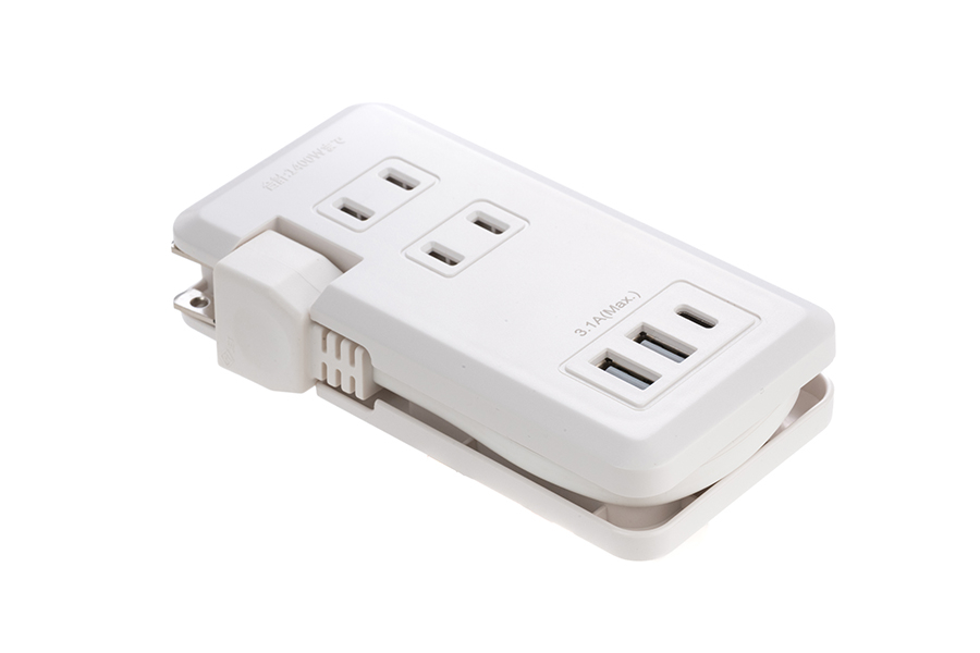 2 Outlet Tap Cord with 3 USB Ports (Type-A 2Ports+Type-C 1Port, 3.1A, 20cm)